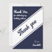 Elegant Chic Navy Blue White Modern Birthday Dankeskarte (Vorderseite)