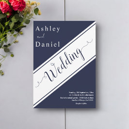 Elegant Chic Navy Blue White Moderne Luxus Hochzei Einladung