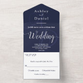 Elegant Chic Navy Blue White Monogram Wedding All In One Einladung (Innen Boden)