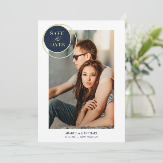 Elegant Chic Navy Gold Photo Sophisticated Wedding (Stehend Vorderseite)