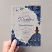 Elegant Chic Navy Roses Silver Quinceanera  Acryleinladungen (Insitu (Handheld))