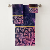 Elegant Chic Old Gold Swirls Lines Galaxy Badhandtuch Set (Insitu)