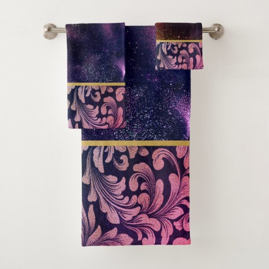 Elegant Chic Old Gold Swirls Lines Galaxy Badhandtuch Set (Insitu)