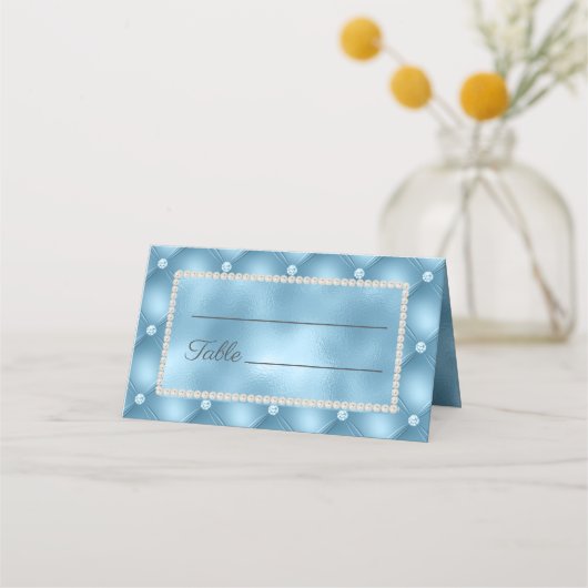 Elegant Chic Pearls Baby Blue Platzkarte (Vorderseite)