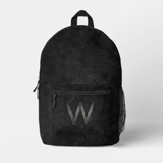 Elegant Chic Personalisiert Monogram Charcoal Blac Bedruckter Rucksack (Vorderseite)