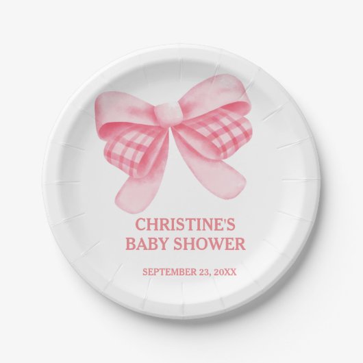 Elegant & Chic Pink Bow Girl Babydusche Pappteller (Vorderseite)