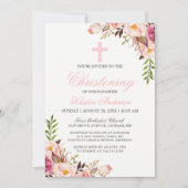 Elegant Chic Pink floral Christening Taufe Einladung (Vorderseite)