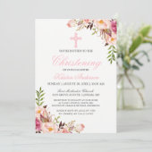 Elegant Chic Pink floral Christening Taufe Einladung (Stehend Vorderseite)