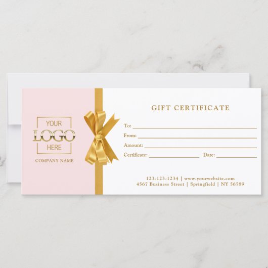 Elegant Chic Pink & Gold Business Gift Certificate (Vorderseite)