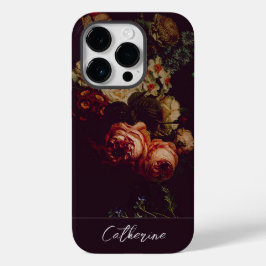 Elegant Chic Pink Roses Floral auf schwarzen Namen Case-Mate iPhone 14 Pro Hülle