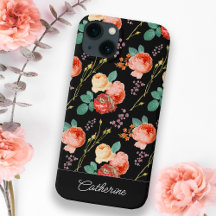 Elegant Chic Pink Roses Floral on Black