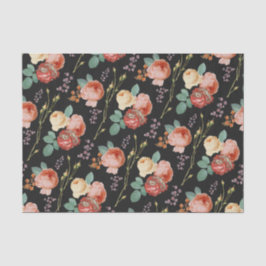 Elegant Chic Pink Roses Floral on Black Seidenpapier