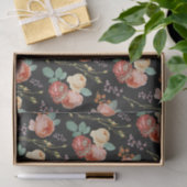Elegant Chic Pink Roses Floral on Black Seidenpapier (Geschenk)