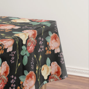 Elegant Chic Pink Roses Floral on Black Tischdecke