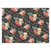 Elegant Chic Pink Roses Floral on Black Tischdecke (Vorderseite (Horizontal))