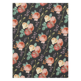 Elegant Chic Pink Roses Floral on Black Tischdecke
