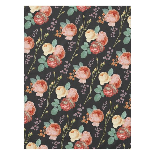 Elegant Chic Pink Roses Floral on Black Tischdecke (Vorderseite)