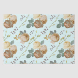 Elegant Chic Pink Roses Floral on Light Blue Seidenpapier