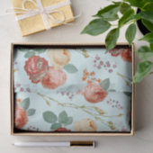 Elegant Chic Pink Roses Floral on Light Blue Seidenpapier (Geschenk)