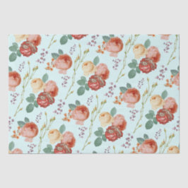 Elegant Chic Pink Roses Floral on Light Blue Seidenpapier
