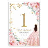 Elegant Chic Pink Roses Gold Quinceanera Tischnummer (Rückseite)
