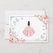 Elegant Chic Pink Roses Silver Quinceanera Dankeskarte (Rückseite)