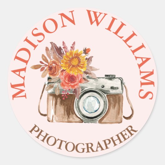 Elegant Chic Pink Vintag Camera Fotograf Runder Aufkleber (Vorderseite)