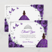Elegant Chic Purple Roses Silver Quinceanera Dankeskarte (Vorne/Hinten)