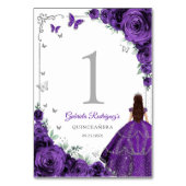 Elegant Chic Purple Roses Silver Quinceanera Tischnummer (Rückseite)