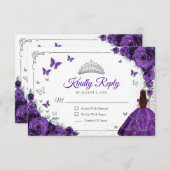 Elegant Chic Purple Silver Quinceanera Reply RSVP Karte (Vorne/Hinten)