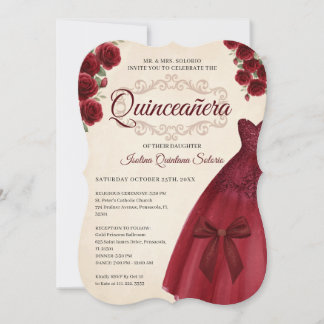 Elegant Chic Quinceanera 15th Birthday Burgundy Einladung