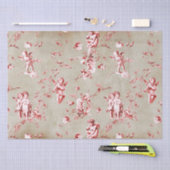 Elegant Chic Red Cupid Angels Floral Toile Kraft Seidenpapier (Handwerk)