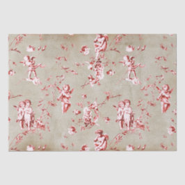 Elegant Chic Red Cupid Angels Floral Toile Kraft Seidenpapier