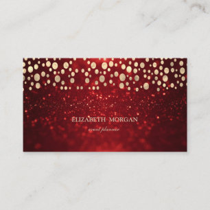 Elegant Chic Red Glitzer Bokeh Gold Confetti Visitenkarte