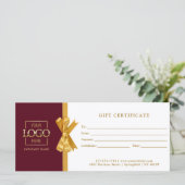 Elegant Chic Red Gold Business Gift Certificate (Stehend Vorderseite)