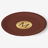 Elegant Chic Red & Gold Monogram Initial Pappteller (Schrägansicht)