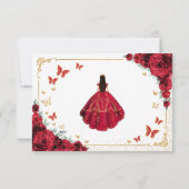 Elegant Chic Red Roses Gold Quinceanera Reply RSVP Karte (Rückseite)
