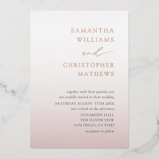 Elegant Chic Rose Gold Typography Wedding Folieneinladung (Vorderseite)