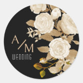 Elegant Chic Rose Monogram Black Runder Aufkleber (Vorderseite)
