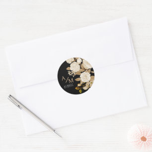 Elegant Chic Rose Monogram Black Runder Aufkleber