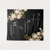 Elegant Chic Rose Monogram Black Wandteppich (Vorderseite (Horizontal))