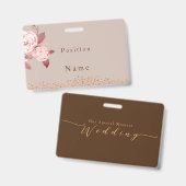 Elegant Chic Rose Wedding Name Ausweis (Vorder- & Rückseite)