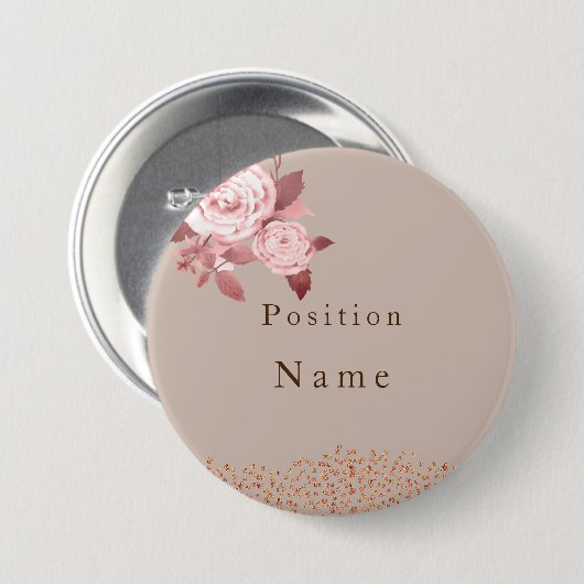 Elegant Chic Rose Wedding Name Button (Vorne & Hinten)