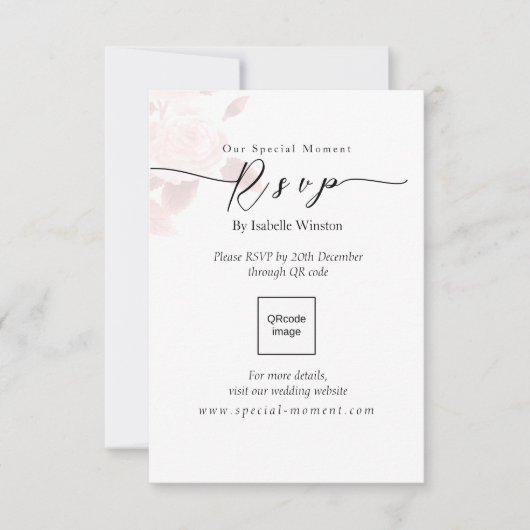 Elegant Chic Rose Wedding QRcode UAWG RSVP Karte (Vorderseite)