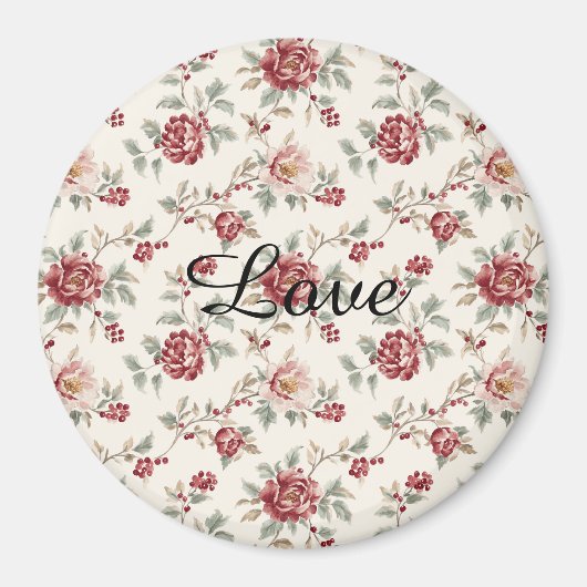 Elegant Chic Rote Creme Blumen Magnet (Vorne)