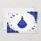 Elegant Chic Royal Blue Roses Silver Quinceanera Dankeskarte (Rückseite)