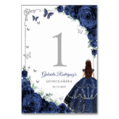 Elegant Chic Royal Blue Roses Silver Quinceanera Tischnummer (Rückseite)