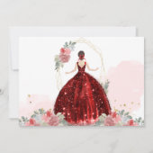 Elegant Chic Ruby Red Floral Geometric Quinceañera Dankeskarte (Rückseite)