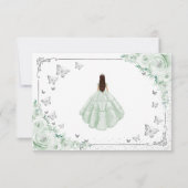 Elegant Chic Sage Green Silver Quinceanera Reply RSVP Karte (Rückseite)