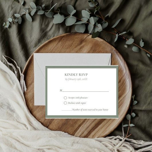 Elegant & Chic Sage Grüne Hochzeit RSVP Karte